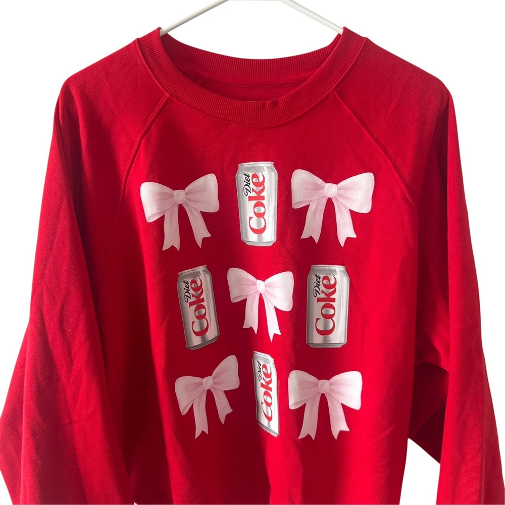 Old Navy Diet Coke graphic sweatshirt women's red crewneck pullover with bows S